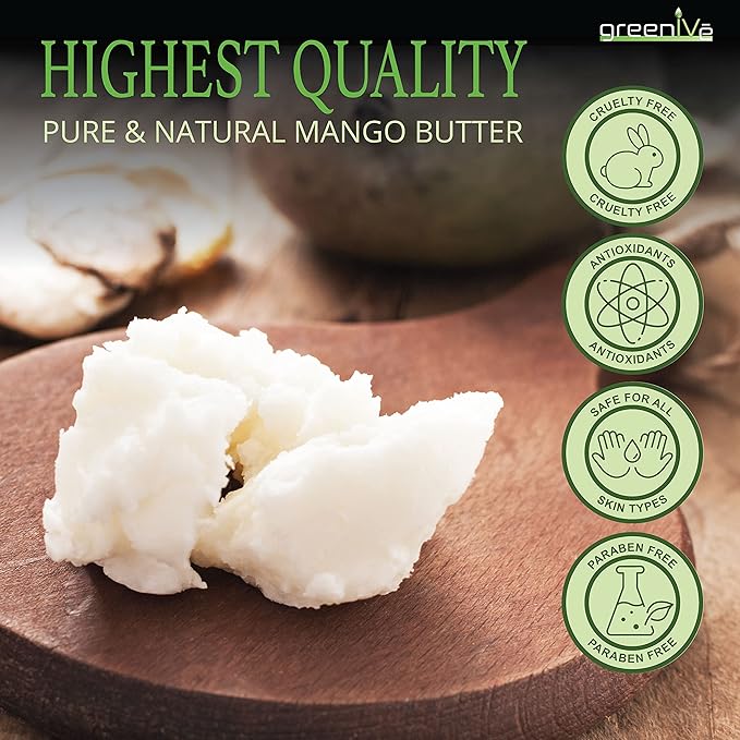 GreenIVe Deodorized Mango Butter Chuncks 100% Pure Raw Unrefined Natural Creamy Skin Hair Moisturizer Hydrating Body Butter Lotion Lip Balm Soap Making DIY Cosmetics Whipped Creams Food Grade 16oz