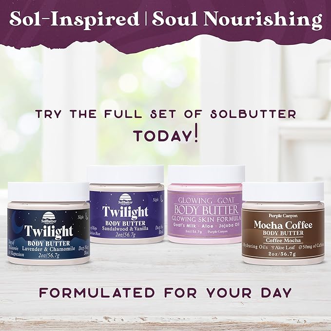 PURPLE CANYON SolButter 2 oz Twilight Night Cream | Hops and Valerian Root Body Butter | Vanilla Sandalwood Body Cream for Self Care