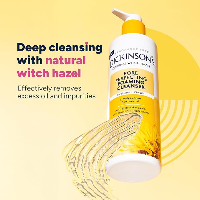 Dickinson's Original Witch Hazel Pore Perfecting Facial Cleanser, 12 Fl Oz, For Normal to Oily Skin, Removes Excess Oil, Refines and Clears Pores, Alcohol-Free Face Wash