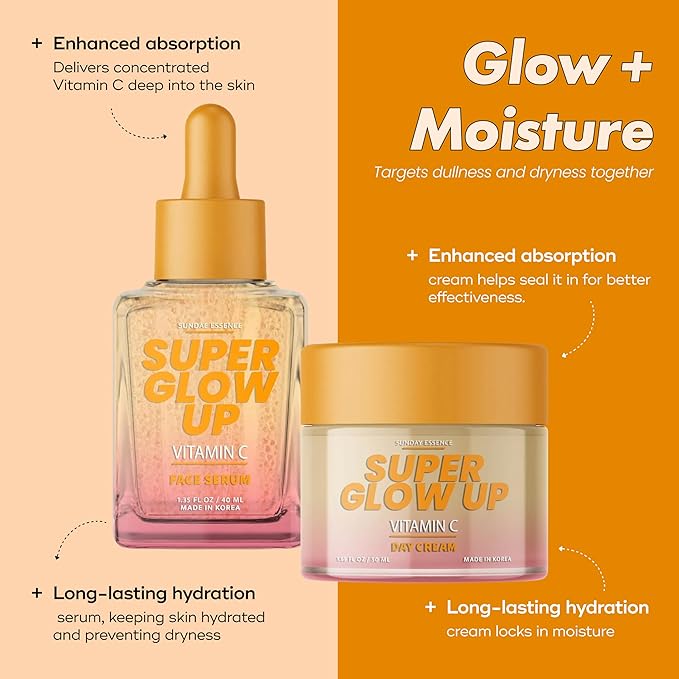 Vitamin C Serum & Cream Duo Set – Dermatologist Tested, Anti Aging Korean Skin Care – Hydrates, Smooths Fine Lines, Supports Collagen Production - Vegan, Clean Beauty