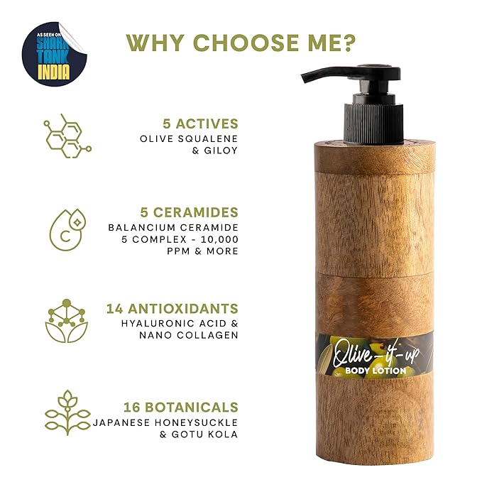 Mintree Certified Organic & Vegan, Unisex Olive Body Lotion, Long Lasting Fragrance, Silicon & Paraben Free, Moisturizes, Nourishes & Hydrates for 48 Hr