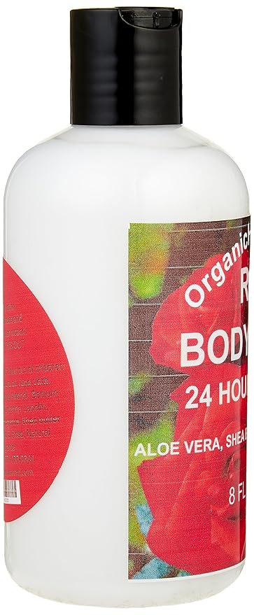 Organic Hair Solution-Body Lotion -Daily Moisturizing- with Soothing Aloe Vera and Vitamin E- Dry Skin, Non-Greasy-Shea Butter, Almond oil- For both Males & Females- Natural Fragrance-Vegan (Rose)