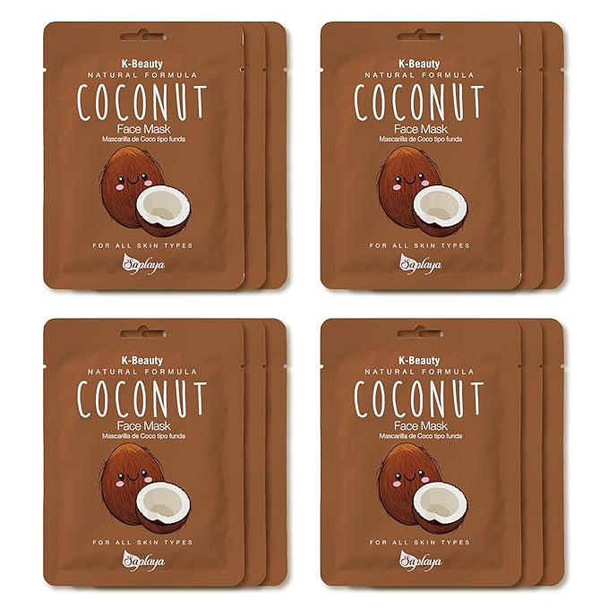 Saplaya Face Masks 12 Pack Scented Facemask Sheets Skin Care Mask Single Scent K-Beauty Natural Formula (Coconut 12 Pack)
