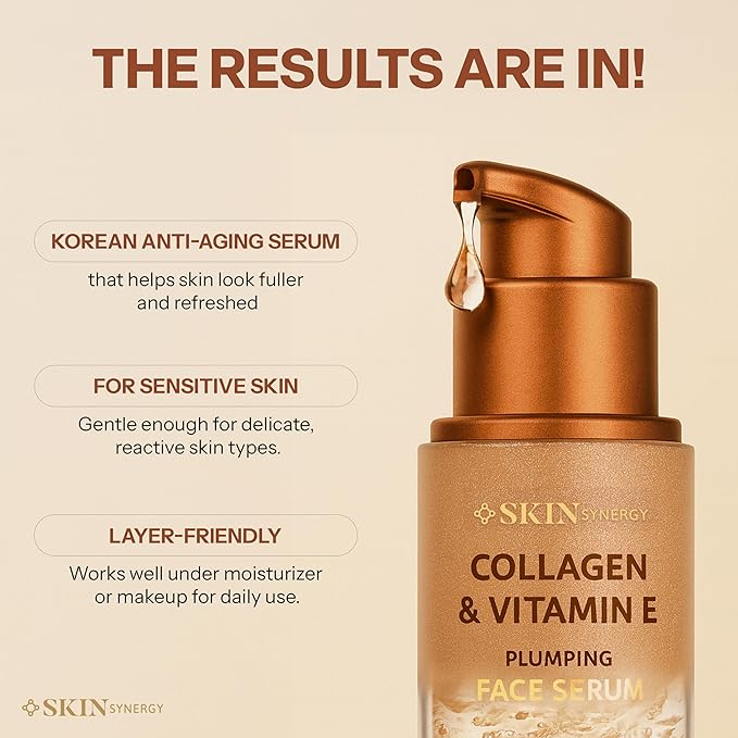 Collagen & Vitamin E Face Serum – Hydrating, Firming & Nourishing Formula – Dermatologist Tested, Anti-Aging, Korean Skin Care – Clean Beauty, Cruelty Free, Vegan – 1.69 Fl Oz