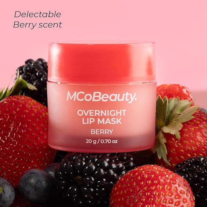 MCoBeauty Double Duty Lip Mask Berry - Hydrating Lip Balm with Coconut Oil Vitamin E Hyaluronic Acid - Overnight Lip Mask Treatment for Dry Lips - Tinted Lip Care, Vegan Cruelty Free - 15g