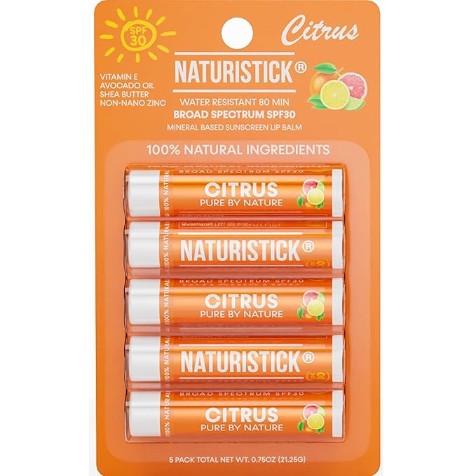 Naturistick UV Pro® Mineral SPF 30 Lip Balm – Citrus (5-Pack), Broad Spectrum Sun Protection