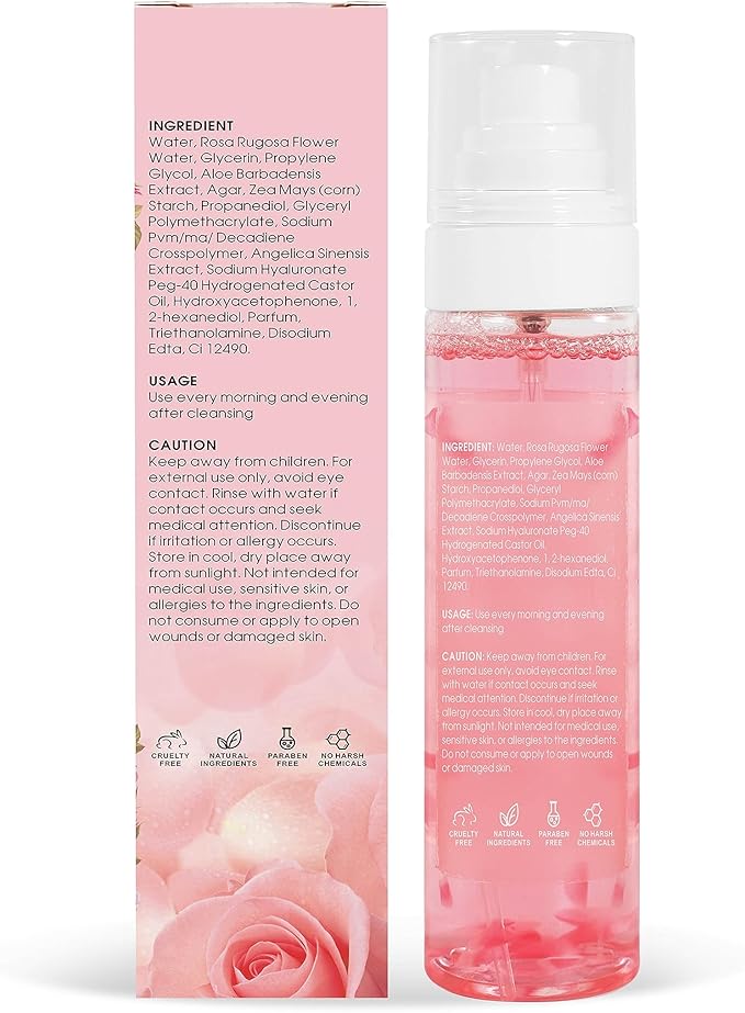 Rose Water Spray for Face | Korean Rose Water Spray with Glycerin | Rose Rugosa | Organic Flower Floated Mist Toner- Facial Toner for Women- Cruelty Free- Rose Scent- 100ml