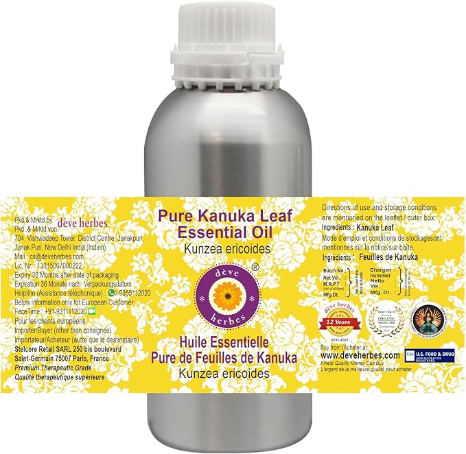 Deve Herbes Pure Kanuka Leaf Essential Oil (Kunzea ericoides) Steam Distilled 300ml (10 oz)