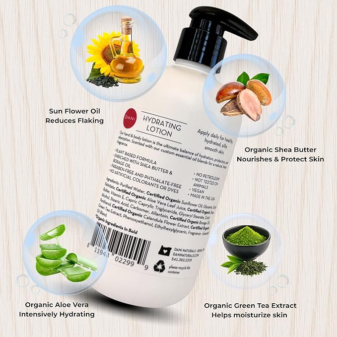 DANI Naturals Citrus Rose Hydrating Lotion, Vegan Paraben-Free, Made with Organic Ingredients, 12 fl oz