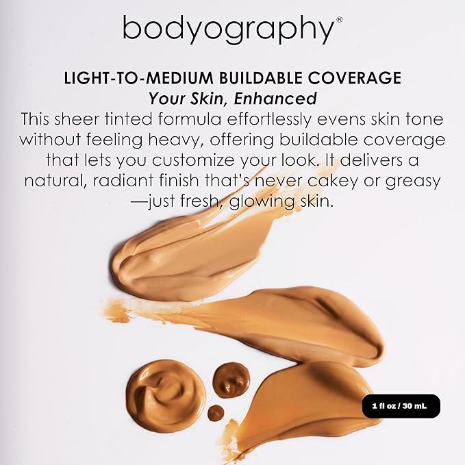 Bodyography Sun Defense Tinted Moisturizer, 1.5 oz | Lightweight SPF Tint with Hyaluronic Acid & Mineral Pigments | Hydrating, Vegan Sheer Coverage for All Skin Types, Medium