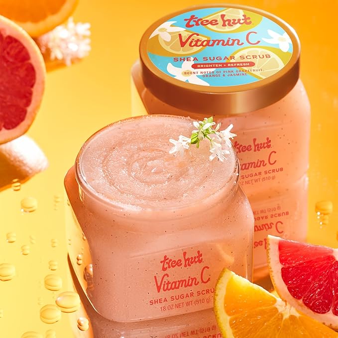 Tree Hut Vitamin C Shea Sugar Scrub, Exfoliating Body Scrub Removes Dead, Dry Skin for a Soft & Hydrated Feel, Nourishing Essential Body Care, 18 fl oz.