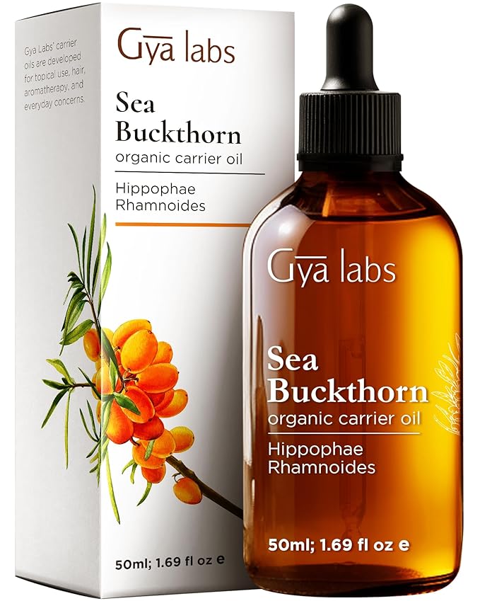 Gya Labs Seabuckthorn Oil for Skin (1.69 fl oz) & Rosehip Oil for Face (1 fl oz) Set - Aromatherapy Grade Essential Oils Set