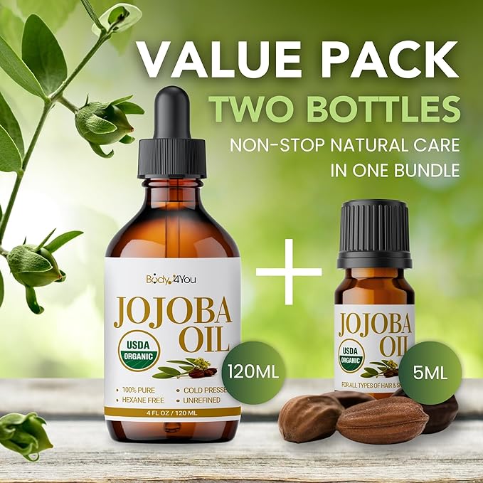 BodyJ4You Organic Jojoba Oil Piercing Aftercare - USDA 100% Pure Cold Pressed Ear Stretching Oil - Gauge Care Nose Septum Cartilage Tragus Navel - Natural Skin Recovery Moisturizer Vegan - Value Pack