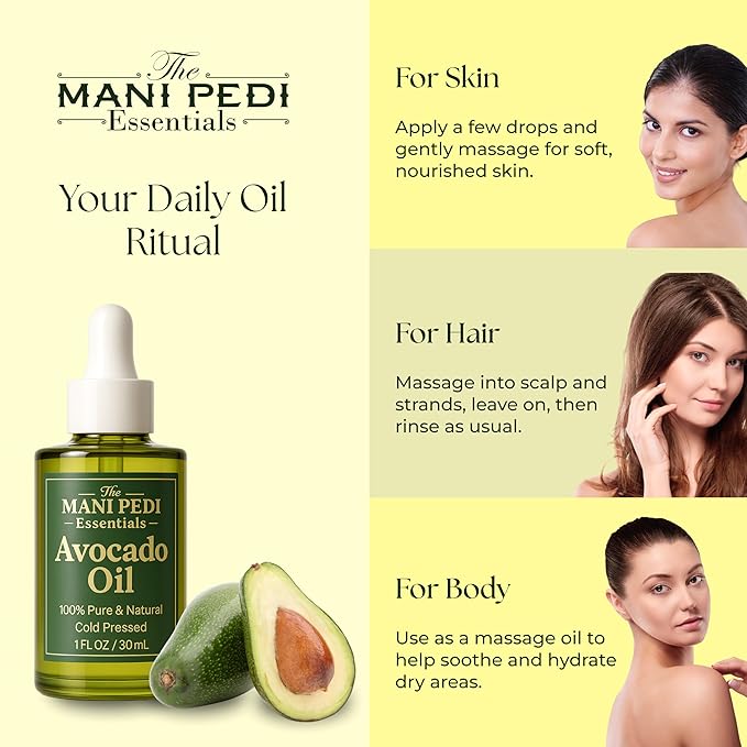 TMPE 100% Pure Avocado Oil, Cold-Pressed Single-Ingredient Carrier Oil for Hair, Skin & Body Care – Lightweight, Fast-Absorbing Moisturizing Oil - 1 fl oz