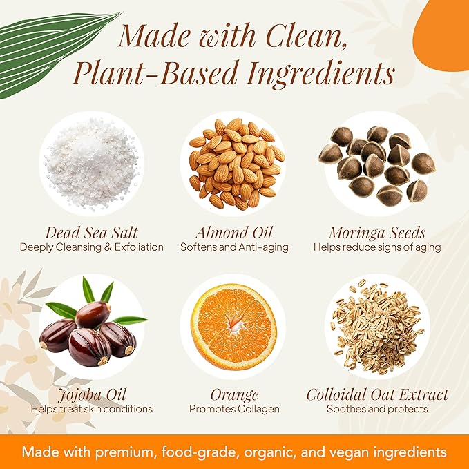 Saavy Naturals Body Scrub - Scented Salt Orange Extract, Natural Body Scrub & Vegan Exfoliating with Vitamin E, Gentle for Sensitive Skin – Made in USA – Sweet Orange (1 Pack) - 12 oz