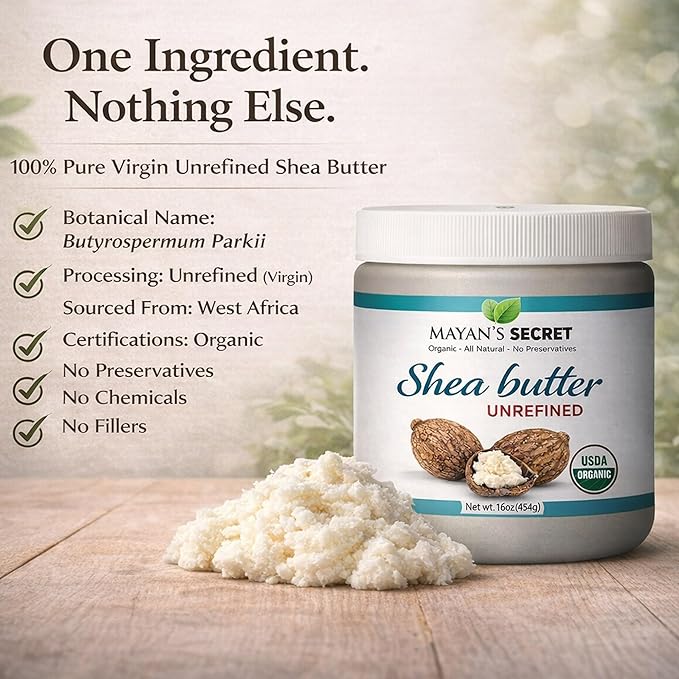 Mayan's Secret Organic Shea Butter USDA Certified, Raw, Unrefined, Ivory from Ghana Africa, Amazing for Skin Elasticity, Stretch Marks and body