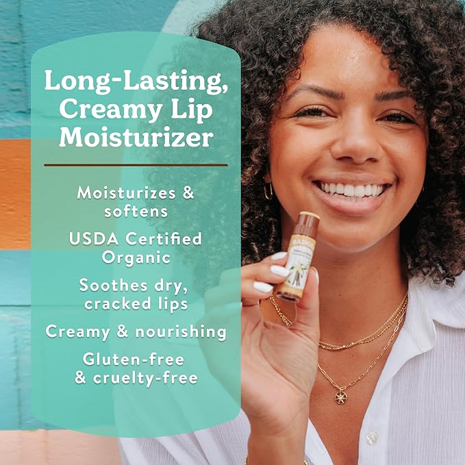Badger Cool Mint Cocoa Butter Lip Balm, Long Lasting Hydrating Lip Care, 100% Organic Lip Balm, Large Size Stick, 4-pack