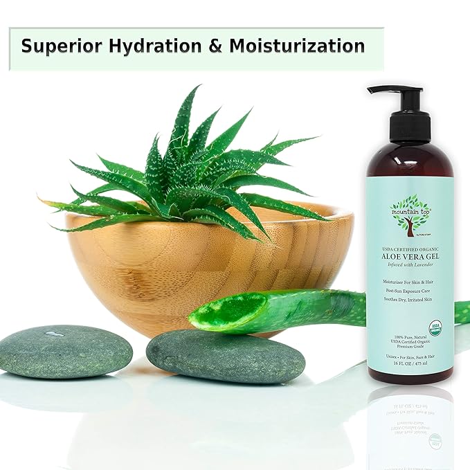 MOUNTAIN TOP Organic Aloe Vera Gel (16 fl oz / 473 mL) USDA Certified 100% Pure & Natural - For Extremely Dry & Itchy Skin