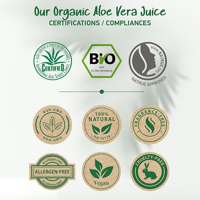Soena Aloe Vera Gel Organic - FROM PURE ALOE LEAF JUICE - Vegan | 100% Natural & Unscented - Certified Organic - Made in Germany - Moisturizer - For Face, Skin, Hair, Sunburn relief