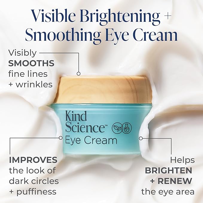 Kind Science by Ellen DeGeneres Eye Cream - Under Eye Cream for Wrinkles Noticably Smooths & Moisturizes - Anti Aging with Hyaluronuic Acid, Vitamin C - Fragrance Free, Paraben Free, 0.5 fl oz