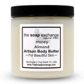 The Soap Exchange Body Butter - Honey Almond Scent - Hand Crafted 4 fl oz / 120 ml Natural Artisan Skin Care, Shea Butter, Aloe Vera, Nourish, Moisturize, & Protect. Made in the USA.