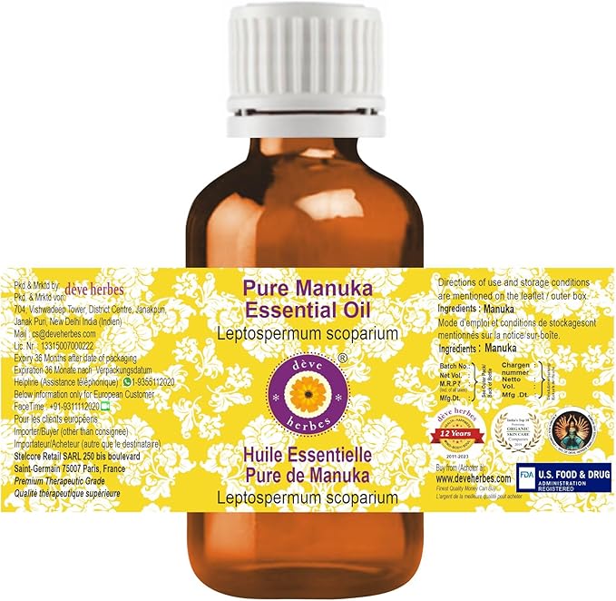 dève herbes Manuka Essential Oil (Leptospermum scoparium) Pure | Non-Sticky | Non-Greasy | Lightweight | Men & Women | All Skin Types | Steam Distilled 30ml (1 oz)