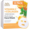 By Nature Vitamin C + Collagen Sheet Face Mask with Vitamin E – Firming, Anti-Aging Facial Treatment for Radiance, Elasticity & Hydration – Skincare for Pre-Event Glow & All Skin Types – Pack of 12