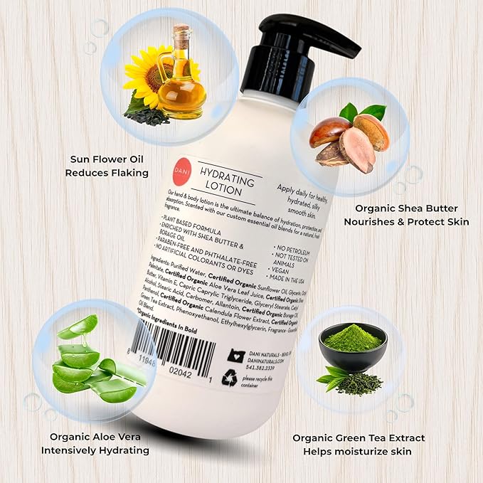 DANI Naturals Coconut Hibiscus Hydrating Lotion, Vegan, Paraben-Free, Made with Organic Ingredients, 12 fl oz