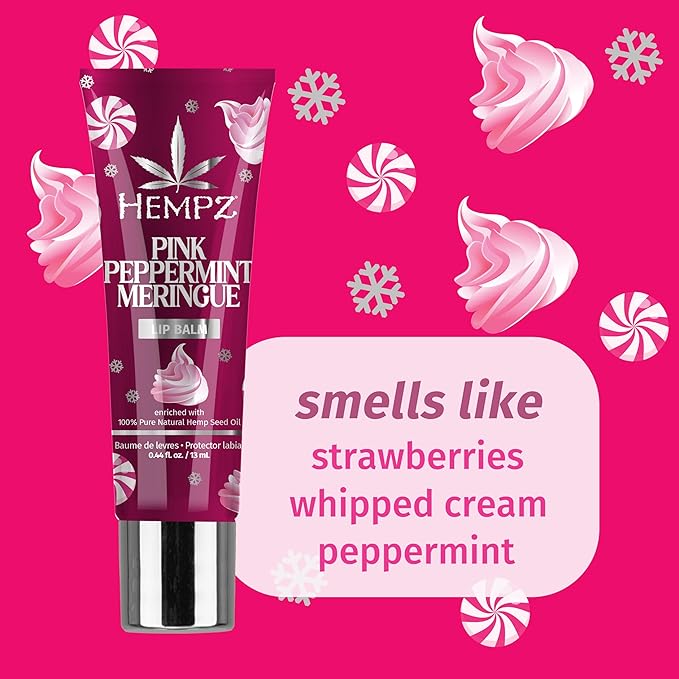 Hempz Pink Peppermint Meringue Lip Balm, Nourishing Lip Care, Limited Edition Gloss .44 fl.oz.