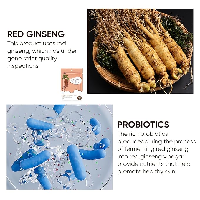 Hydrating Facial Masks Skincare for Women,Red Ginseng Face Mask Sheet Skincare, Moisturizing Face Mask for All Skin Types (10-Packs)