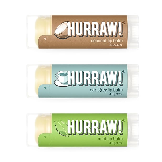 Hurraw! Coconut, Earl Grey, Mint Lip Balms, 3 Pack Bundle: Organic, Certified Vegan, Cruelty and Gluten Free. Non-GMO, 100% Natural Ingredients. Bee, Shea, Soy and Palm Free. Made in USA