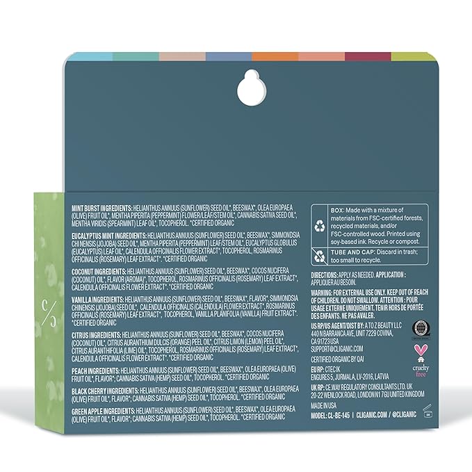Cliganic Organic Lip Balm Set (Fresh Picked, 8 Flavors) - 100% Natural Moisturizer for Cracked & Dry Lips (Pack of 2)