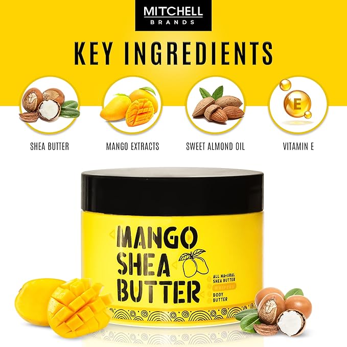 MITCHELL BRANDS Mango Whipped Shea Body Butter - 10 oz / 300 gr - Great Moisturizer, effective on Skin, Hair, Body, Face, with Almond Oil, Vitamin E, for All Skin Types, for Women and Men