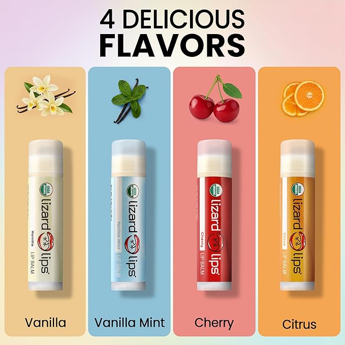 LizardLips Natural Lip Balm Vanilla Mint; USDA Certification Lip Moisturizer; Travel-Friendly Everyday Care; Fun Quirky Beach Vacation Essentials