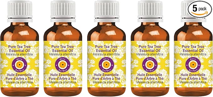 Deve Herbes Pure Tea Tree Essential Oil (Melaleuca alternifolia) Steam Distilled (Pack of Five) 100ml X 5 (16.9 oz)