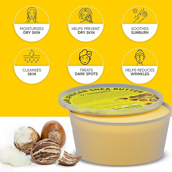 HERBOGANIC Pure Raw African Shea Butter, Yellow 100% Natural Unrefined Butter for Body & Hair Scalp Non GMO (Yellow Shea Butter 8 Oz.)…