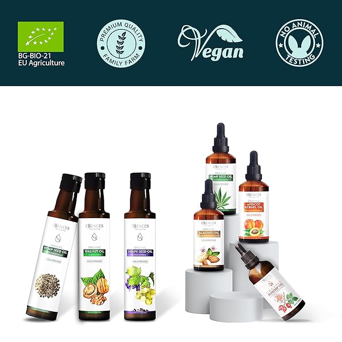 Essences Bulgaria Organic Apricot Kernel Oil 3.4 Fl Oz | 100ml | 100% Natural Cold-Pressed Oil | Therapeutic Quality | Family Owned Farm | Massage Base Oil | Natural Moisturizer | Ideal Carrier Oil
