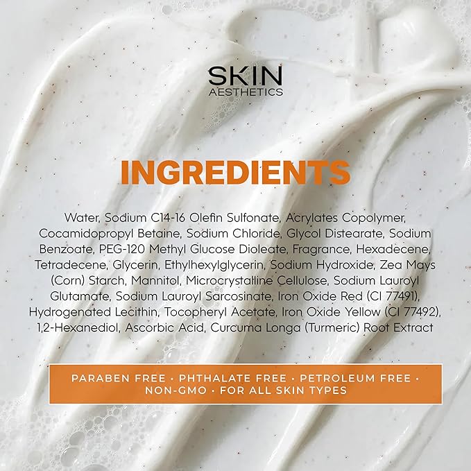 Skin Aesthetics Vitamin C & Turmeric Face Scrub – Gentle Exfoliator For Dark Spots, Uneven Tone & Glowing Skin – Dermatologist Tested, Anti-Aging, Korean Skin Care – Clean Beauty, Vegan – 6.76 Fl Oz