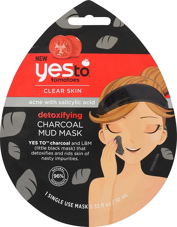 Yes To Tomatoes Detoxifying Mud Mask, Purifying & Conditioning Mask That Prevents New Acne From Forming & Removes Impurities, With Charcoal & Salicylic Acid, Natural, Vegan & Cruelty Free, 1-Pack