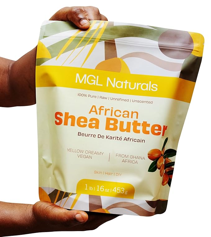 MGL Naturals Shea Butter Yellow Creamy 1 lb, African, Unrefined, and Raw. Nourish and moisturize skin and hair. Use alone or DIY recipes. From Ghana, West Africa. 16 oz pouch