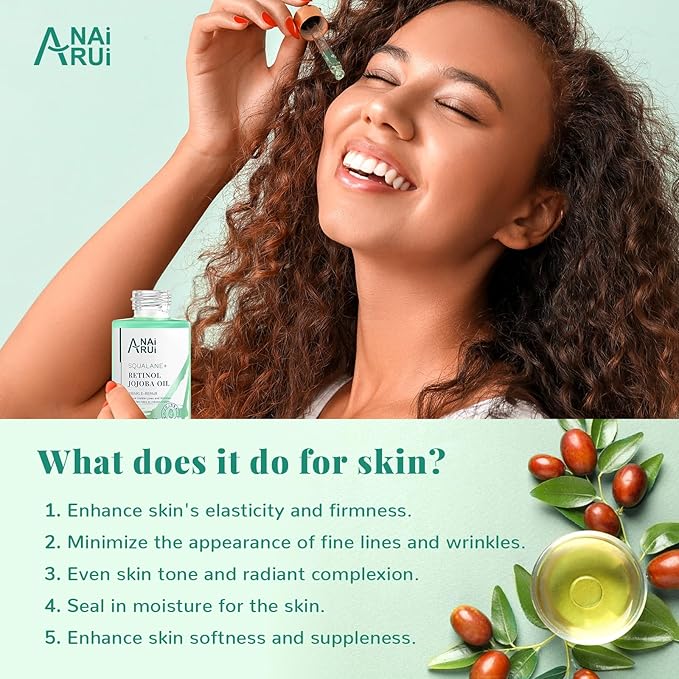 ANAI RUI Squalane Retinol Jojoba Oil Moisturizer for Face Hydrate, Nourish, Moisturize Fine Lines and Wrinkles, Wrinkle-Repair Facial Oil for Smoother, Supple Skin 1 fl. Oz