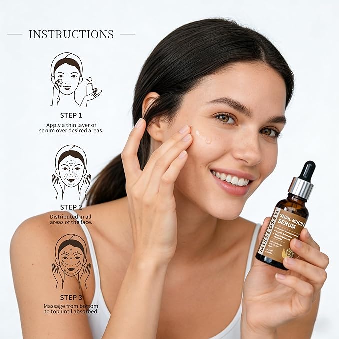 Snail Mucin Serum for Face with Collagen & Hyaluronic Acid,Smoothes Wrinkles,Improves Elasticity,Firms Skin 1 Oz Daily Use