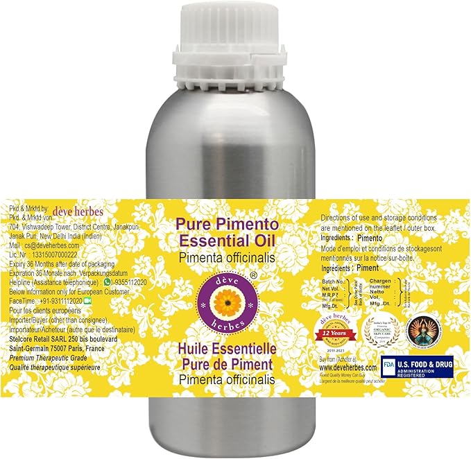 Deve Herbes Pure Pimento Essential Oil (Pimenta officinalis) Steam Distilled 630ml (21 oz)