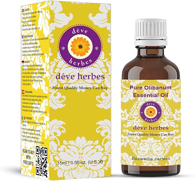 dève herbes Olibanum Essential Oil (Boswellia carterii) Pure | Non-Sticky | Non-Greasy | Lightweight | Men & Women | All Skin Types | Steam Distilled 15ml (0.5 oz)