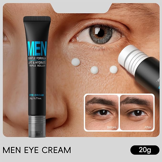 Men's Lift & Hydrate Triple Roller Eye Cream, Multi-Effect Correxion Eye Cream, Gentle Formula, Improve Dark Circles Eye Bags Under Eye Cream for Fine Wrinkles & Puffiness Treatment
