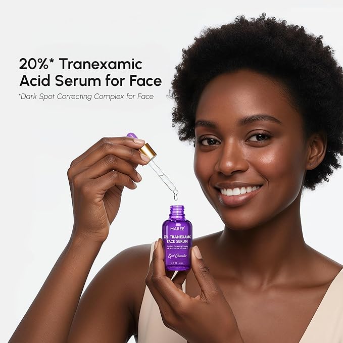 MAREE 20% Tranexamic Acid Serum Complex with Niacinamide & Vitamin C – Serum for Face & Body Dark Spot Corrector – Age Spots Hyperpigmentation Care Remover – Brightening Acido Tranexamico para Manchas