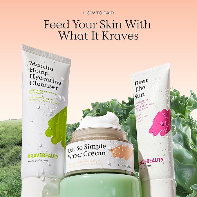 KraveBeauty Oat So Simple Water Cream Moisturizer, Calming, Lightweight Hydrating Gel Face Cream for Sensitive Skin with Oat Extract & Squalane, Fragrance Free, 80 mL