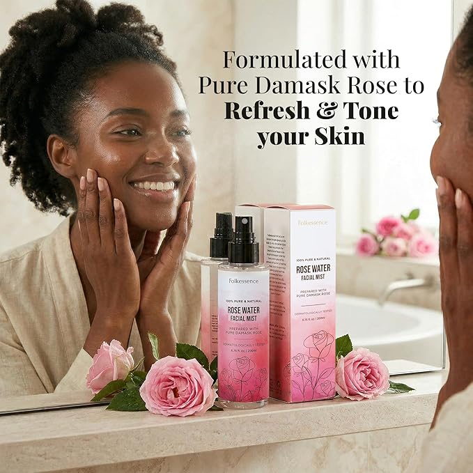 Folkulture Rose Water Facial Mist Spray 6.76 Fl Oz | 100% Pure, Natural Damask Rose Water Spray for Face & Hair | Face Mist, Toner, Skin Care, Haircare | Beauty Essentials & Gifts for Women