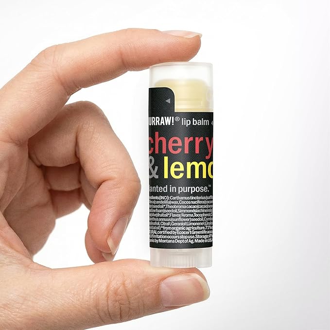Hurraw! Cherry & Lemon Combo Lip Balm: Organic, Certified Vegan, Cruelty and Gluten Free. Non-GMO, 100% Natural Ingredients. Bee, Shea, Soy and Palm Free. Made in USA