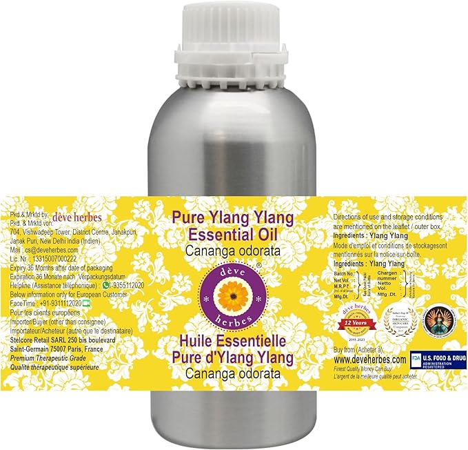 Deve Herbes Pure Ylang Ylang Essential Oil (Cananga odorata) Steam Distilled 630ml (21 oz)